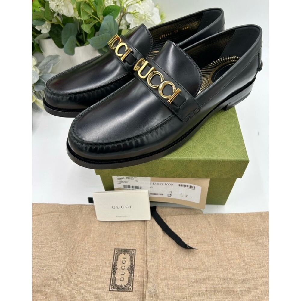 Men's Gucci, gold tone, embellished, leather loafers size 13 made in Italy - Picture 9 of 14